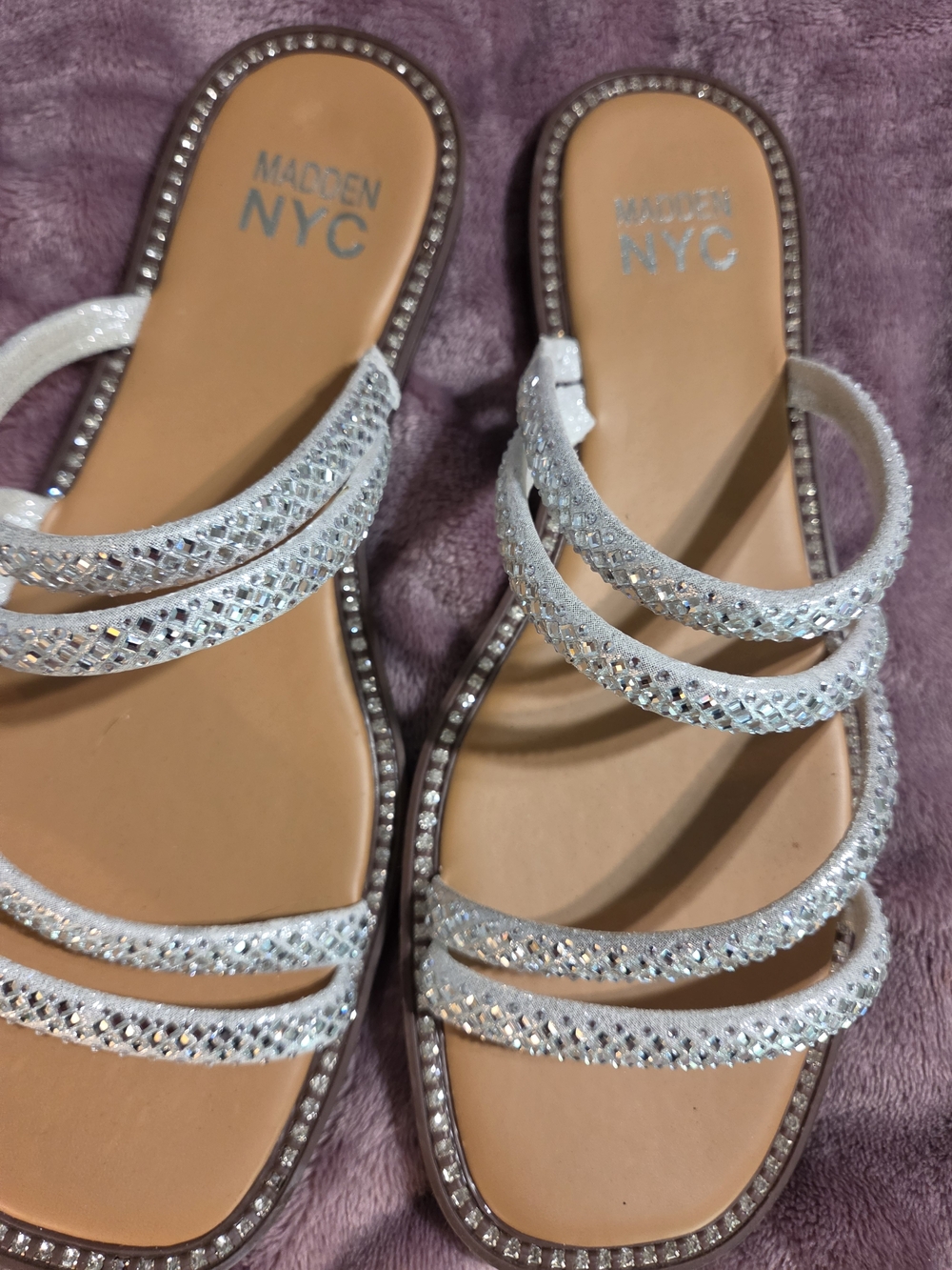 Madden NYC Women's White Crystal Strap Sandals